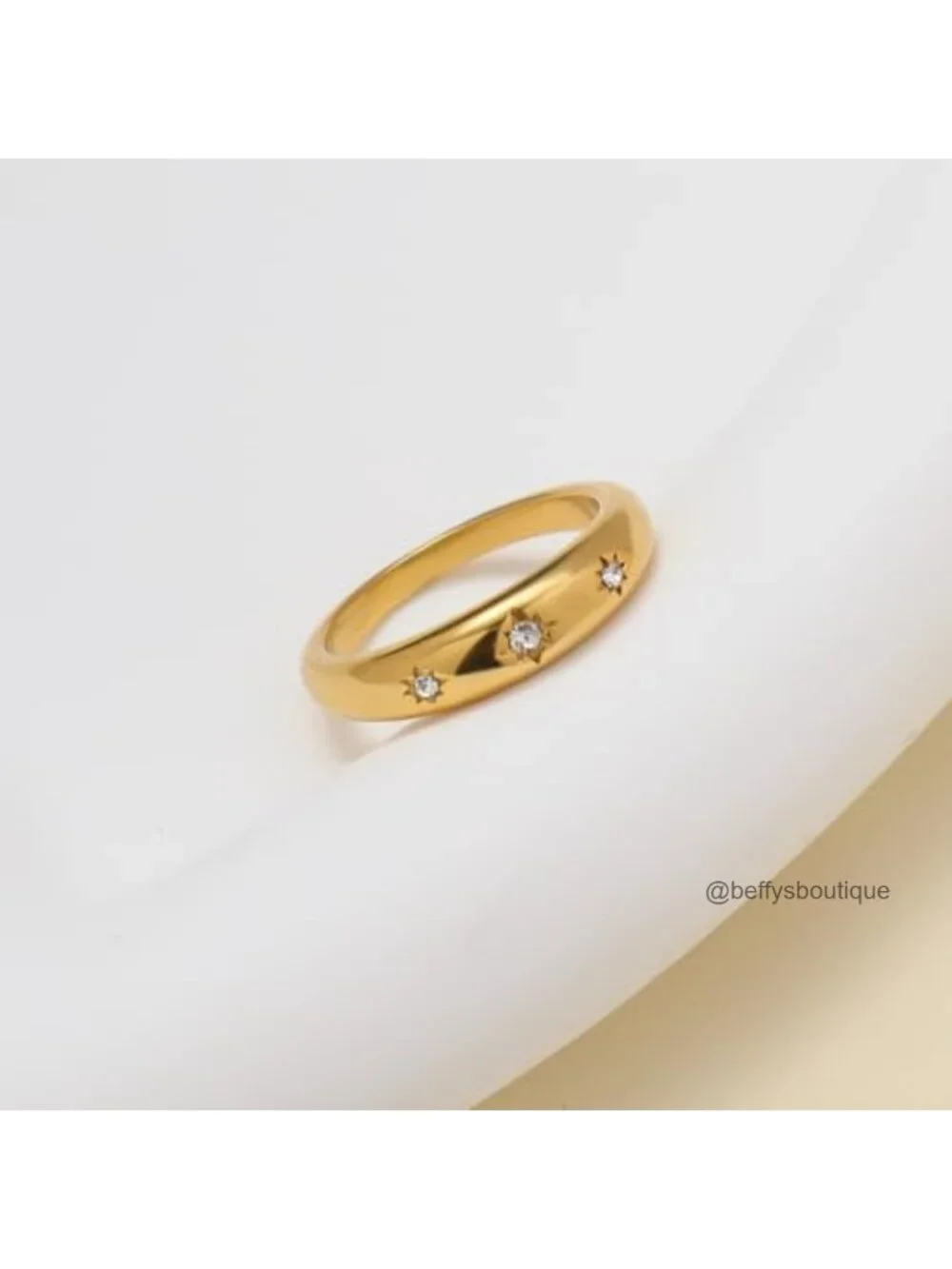 Chunky Star Ring for Women 14k Gold Plated Stainless Steel Waterproof CZ